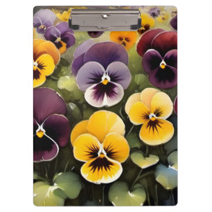Yellow and purple pansies watercolor painting clipboard