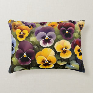 Yellow and purple pansies watercolor painting decorative cushion