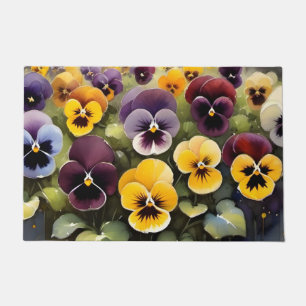Yellow and purple pansies watercolor painting doormat