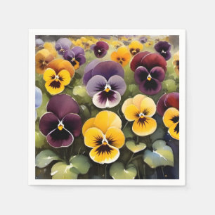 Yellow and purple pansies watercolor painting napkin