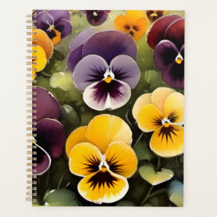 Yellow and purple pansies watercolor painting planner