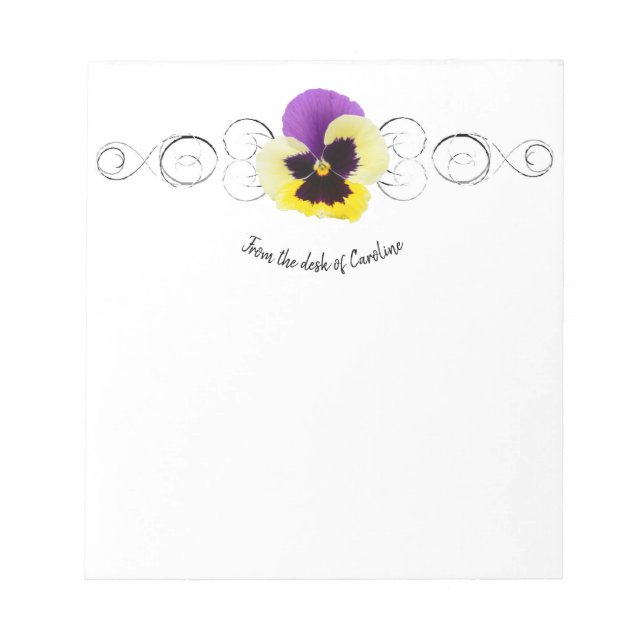 Yellow and Purple Pansy Personalised Notepad (Front)
