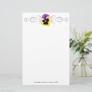 Yellow and Purple Pansy Personalised Stationery