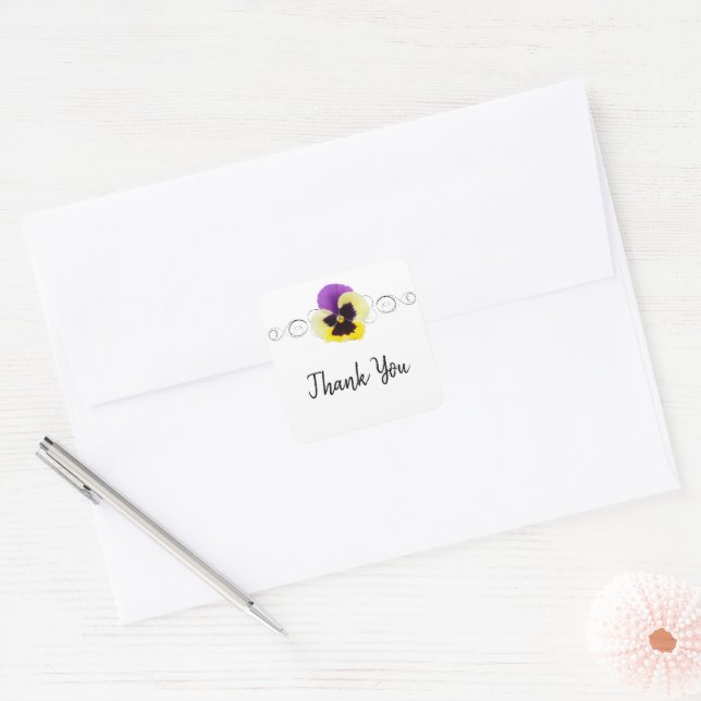 Yellow and Purple Pansy Thank You Sticker (Envelope)