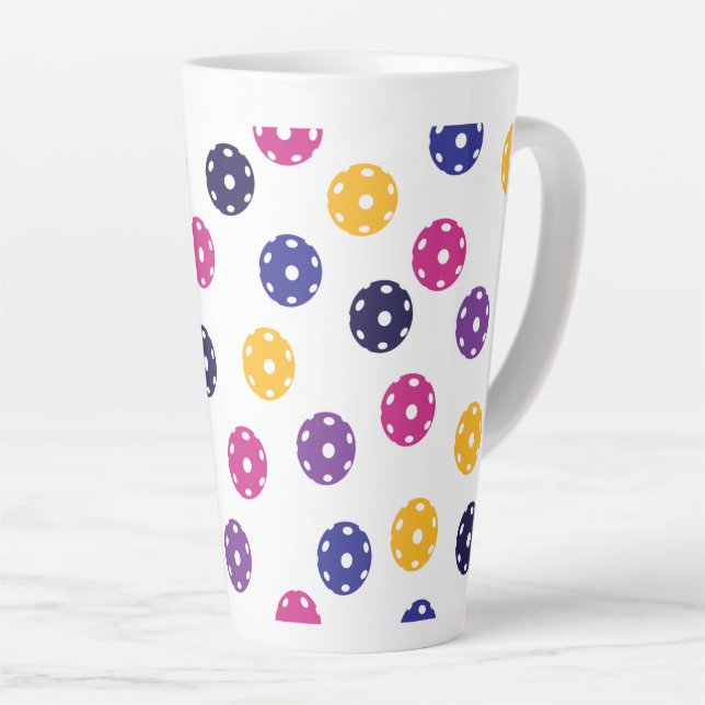 💛Yellow and 💜purple pickleballs on white  Latte Mug (Right Angle)