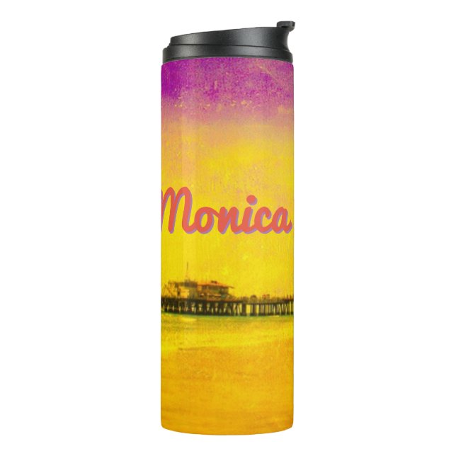 Yellow and Purple Santa Monica Pier Your Name Thermal Tumbler (Rotated Left)