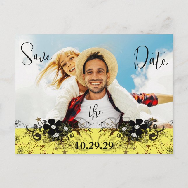 Yellow and Purple Save the Date with YOUR Photo Announcement Postcard (Front)