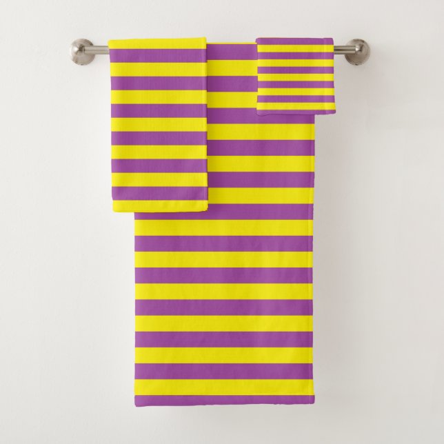 Yellow and Purple Stripes Bath Towel Set (Insitu)