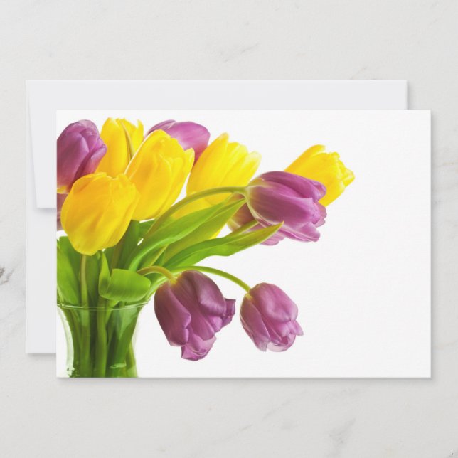 Yellow and Purple Tulips Background Customised Invitation (Front)