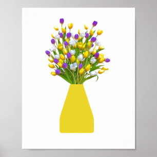Yellow and Purple Tulips in a Yellow Vase Poster