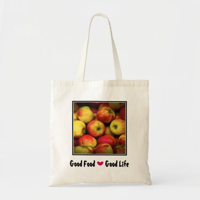 Yellow and Red Apples Good Food Good Life Tote Bag (Front)