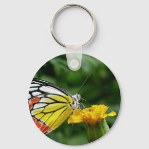 Yellow and Red Butterfly on Yellow Flower Key Ring