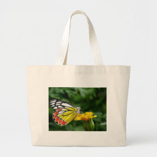 Yellow and Red Butterfly on Yellow Flower Large Tote Bag