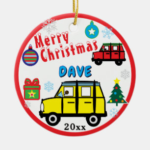 Yellow and Red Cars PHOTO NAME Ceramic Tree Decoration