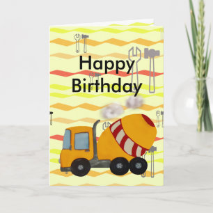 Yellow and red concrete mixer card