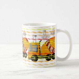 Yellow and red concrete mixer coffee mug