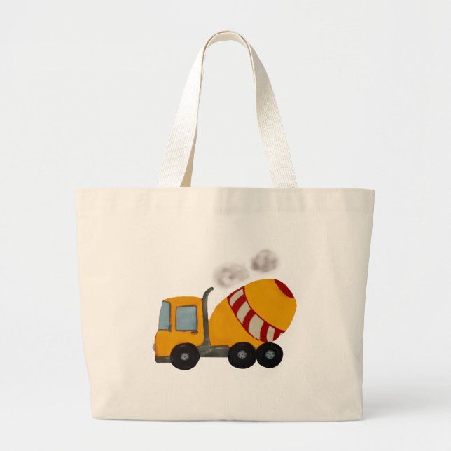 Yellow and red concrete mixer large tote bag (Front)