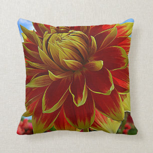 Yellow and Red Dahlia Cushion