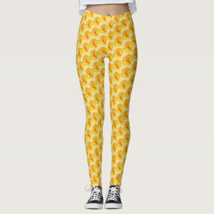 Yellow and red dahlia flowers summer  leggings