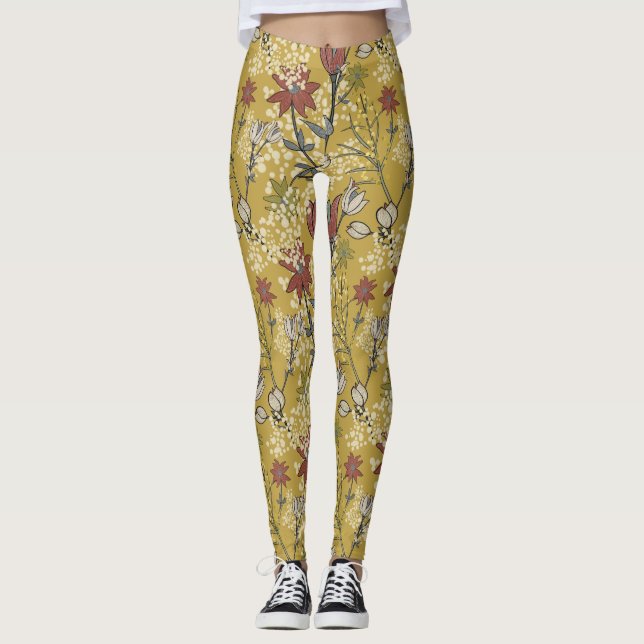 Yellow and red floral wild flower pattern  leggings (Front)