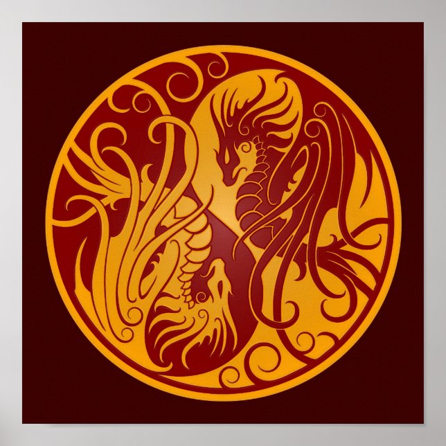 Yellow and Red Flying Yin Yang Dragons Poster (Front)