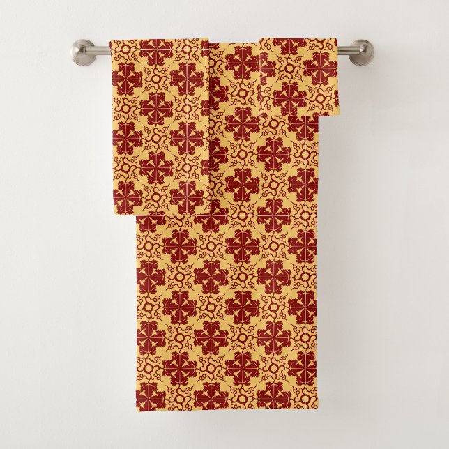 yellow and red geometric floral pattern  bath towel set (Creator Uploaded)