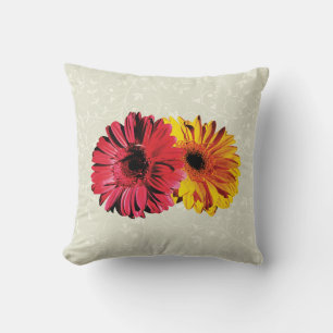 Yellow And Red Gerbera Daisies Cushion