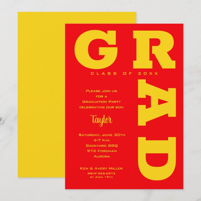 Yellow and Red Graduation Party Invitation (Front/Back)