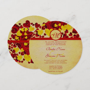 Yellow and Red Heart Gold Roses Wedding Invitation