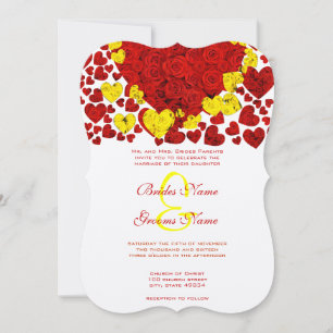 Yellow and Red Heart Roses Wedding Invitation