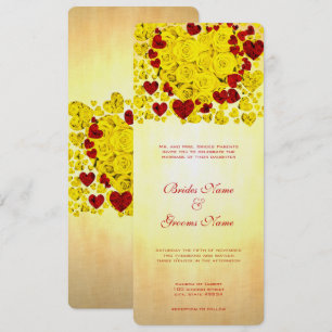 Yellow and Red Heart Roses Wedding Invitation
