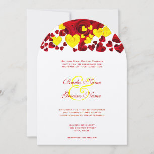 Yellow and Red Heart Roses Wedding Invitation