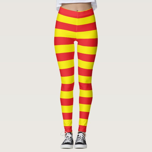 Yellow and Red Horizontal Stripes Leggings (Front)