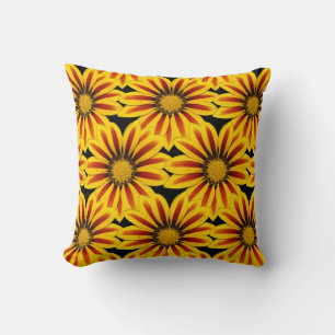 yellow and red large stripy daisy flowers cushion