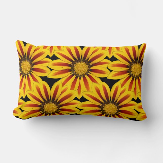 yellow and red large stripy daisy flowers lumbar cushion (Front)