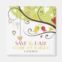 Yellow and Red Lovebirds Save the Date Magnet
