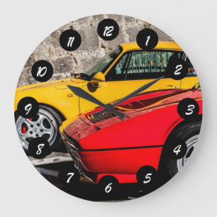 Yellow and Red luxury cars  Large Clock
