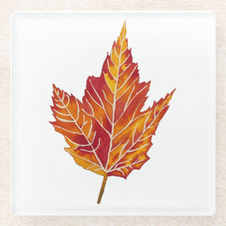 Yellow and Red Maple Leaf Glass Coaster