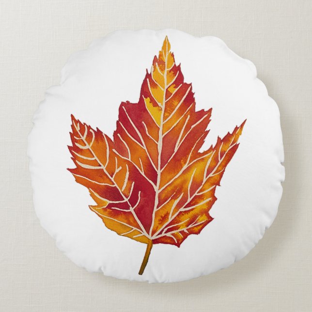 Yellow and Red Maple Leaf Round Pillow (Front)