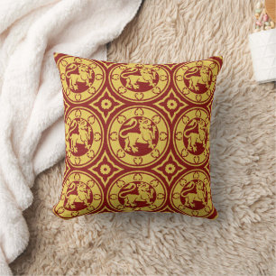 Yellow and Red Mediaeval Lions Throw Pillow