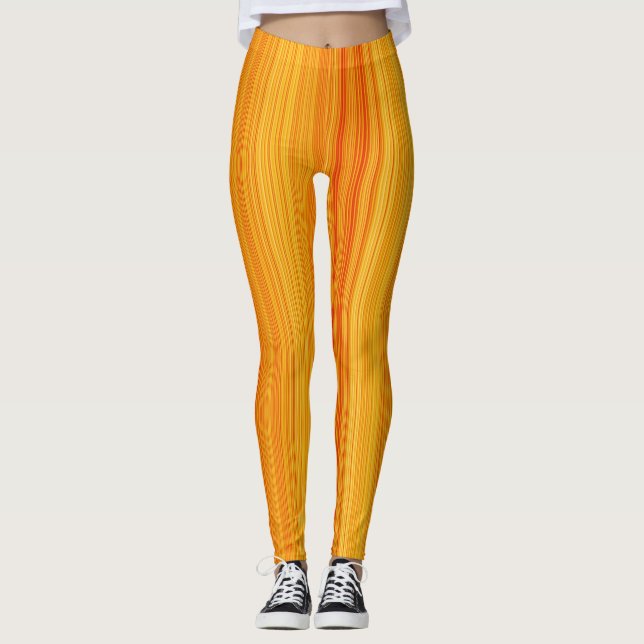 Yellow And Red Pattern Vertical Stripes Leggings (Front)