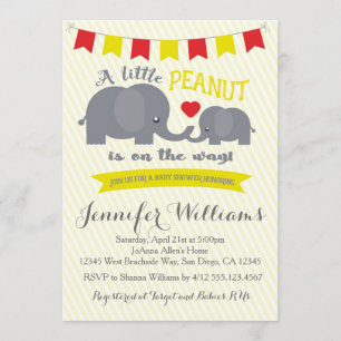 Yellow and Red Peanut Elephant Baby shower Invite