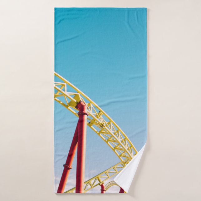 Yellow and red roller coaster under blue sky at da bath towel (Bath Towel)