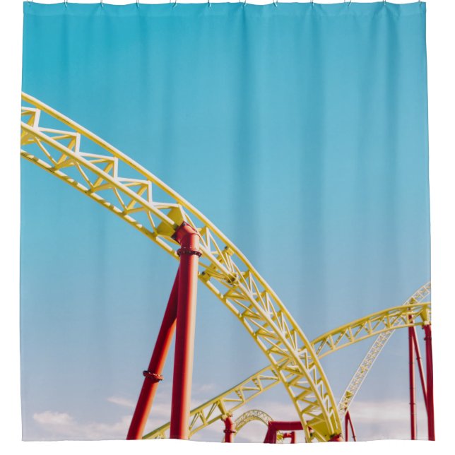 Yellow and red roller coaster under blue sky at da shower curtain (Front)