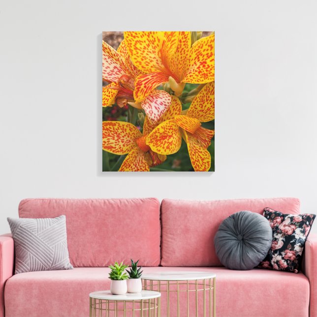 Yellow and Red Speckled Canna Lily Floral Canvas Print (Insitu(LivingRoom))