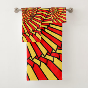 Yellow and Red Spiral Pattern Towel Set