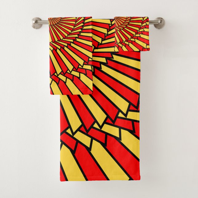 Yellow and Red Spiral Pattern Towel Set (Insitu)