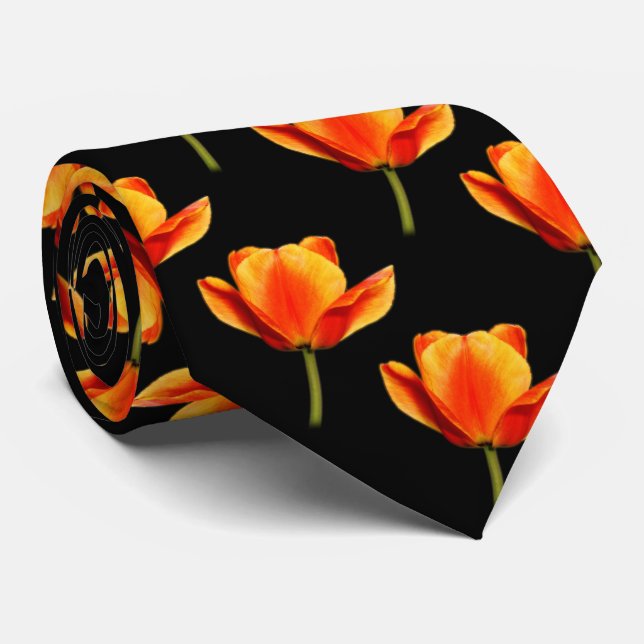 Yellow-and-Red Streaked Tulips Tie (Rolled)