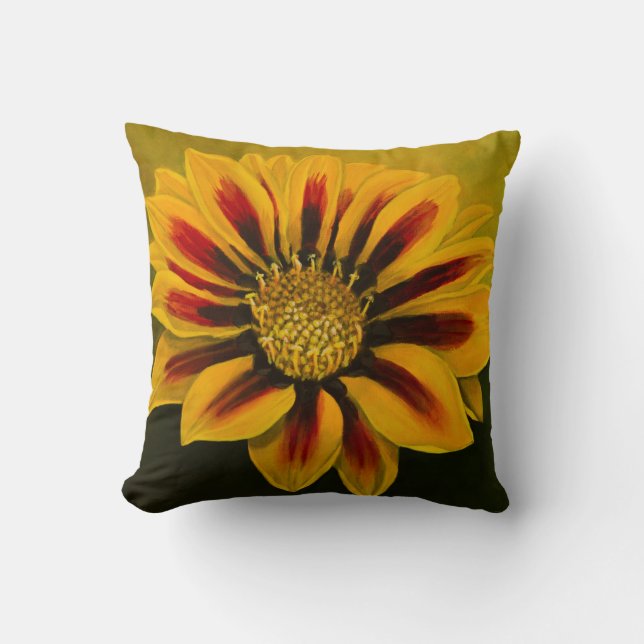 Yellow and red stripes Gazania flower Cushion (Front)