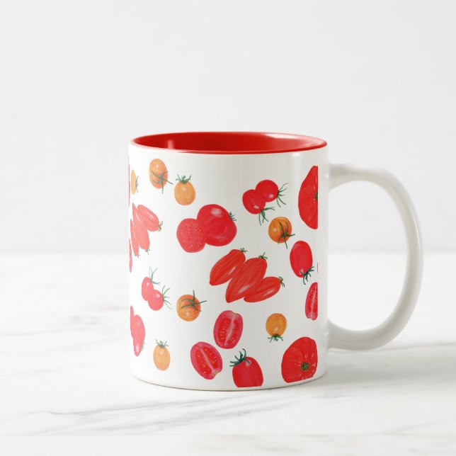 Yellow and Red Tomato Coloured Pencil Drawing Two-Tone Coffee Mug (Right)